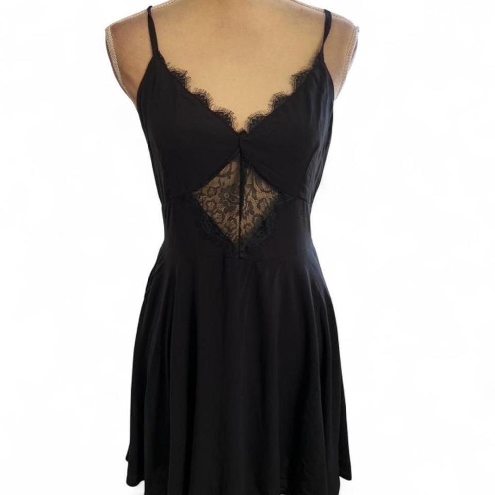 Killstar Sacrialgia black Lace  Skater Mini Dress Eyelash Trim Gothic Alt - Picture 2 of 5